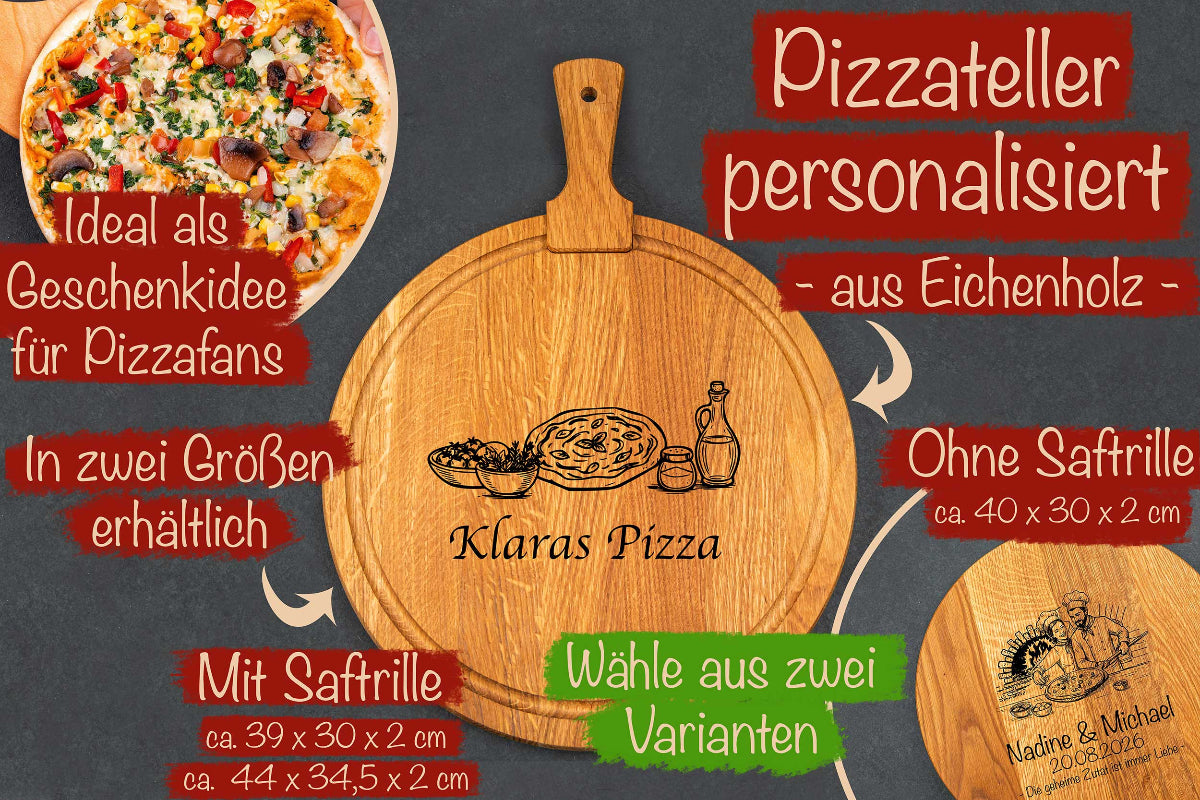 Pizzateller personalisiert aus Eichenholz • Pizzabrett
