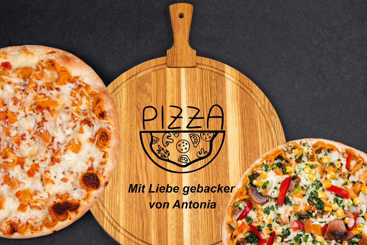 Pizzateller personalisiert aus Eichenholz • Pizzabrett