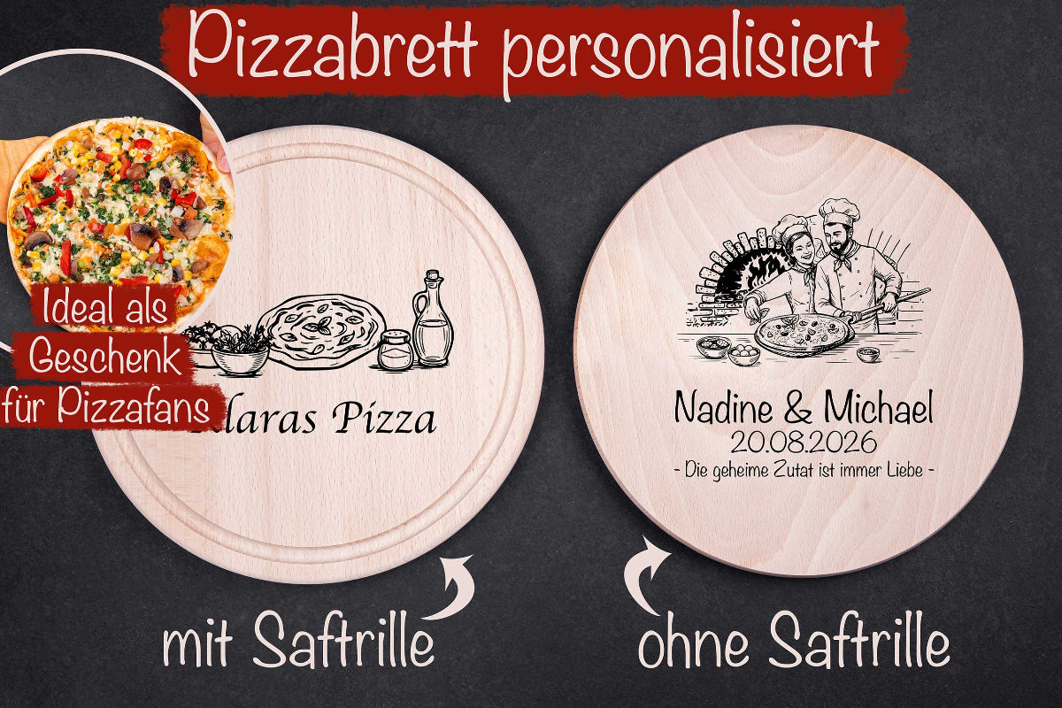 Pizzabrett aus Holz personalisiert • Pizzateller