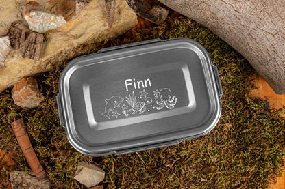 Premium Edelstahl Brotdose personalisiert in drei Größen mit Tiermotiven
