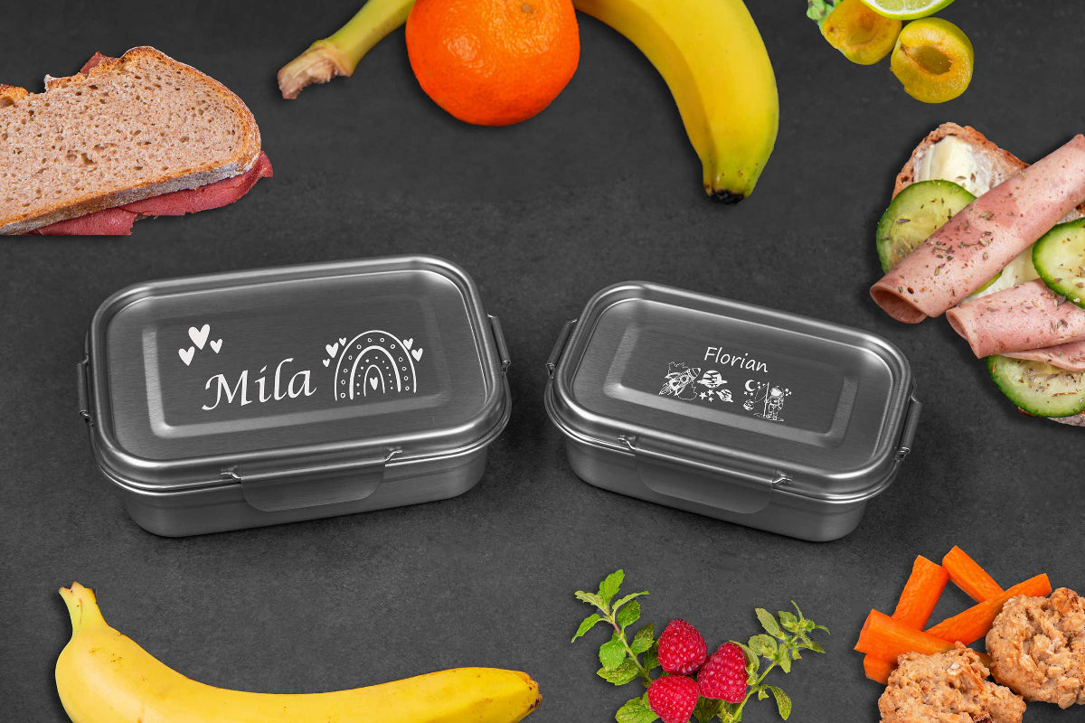 Premium Edelstahl Brotdose personalisiert in drei Größen mit Tiermotiven