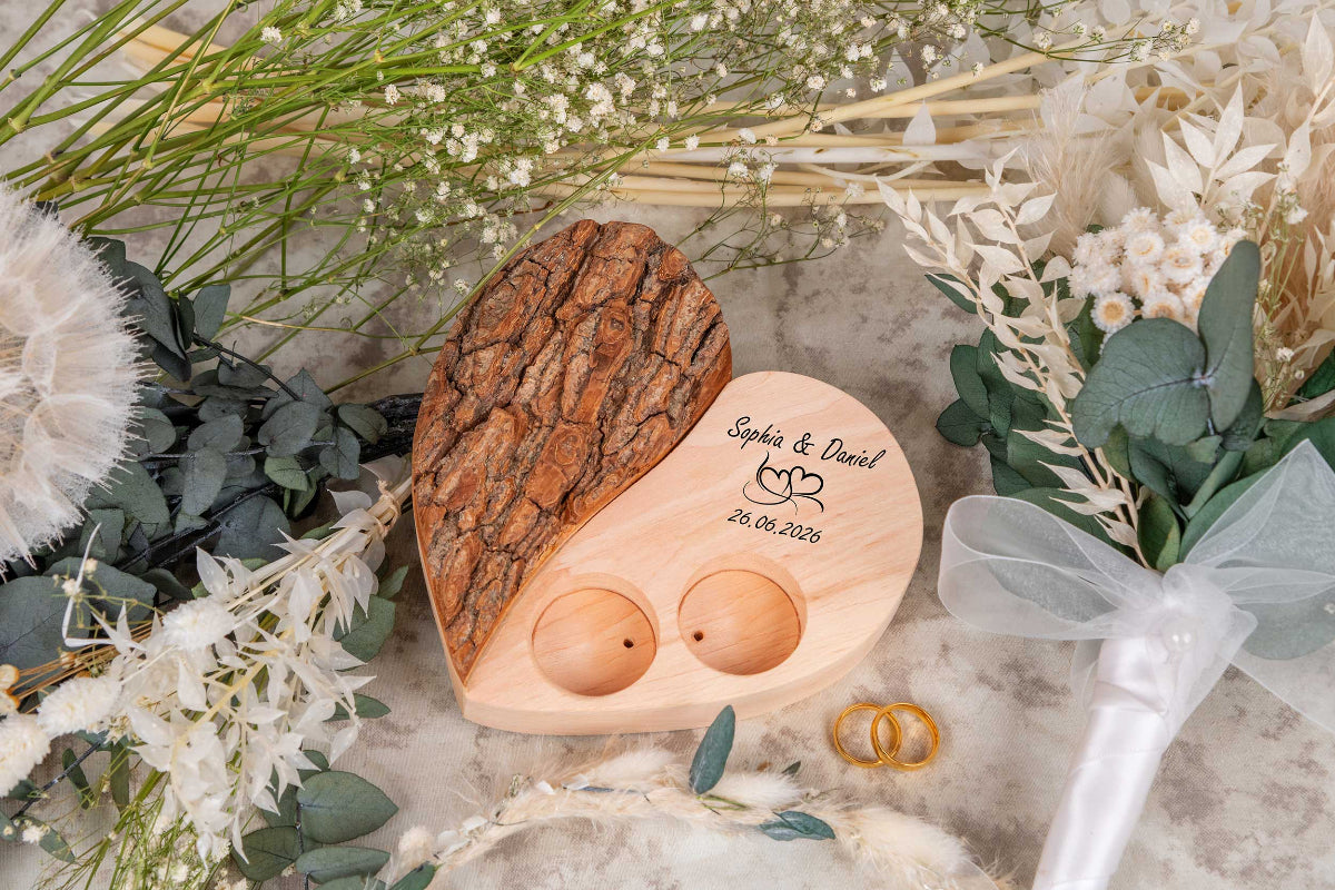 Ringkissen Holz Herz personalisiert mit Gravur