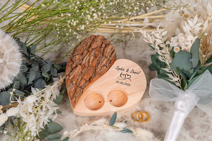 Ringkissen Holz Herz personalisiert mit Gravur