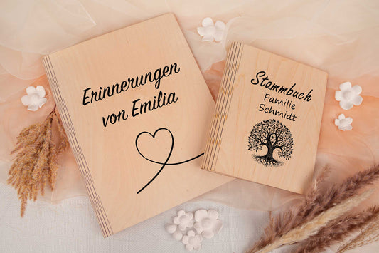 Personalisierter Ordner aus Birkenholz • Stammbuch, Holzordner, Dokumentenordner