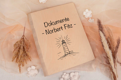 Personalisierter Ordner aus Birkenholz • Stammbuch, Holzordner, Dokumentenordner