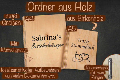 Personalisierter Ordner aus Birkenholz • Stammbuch, Holzordner, Dokumentenordner