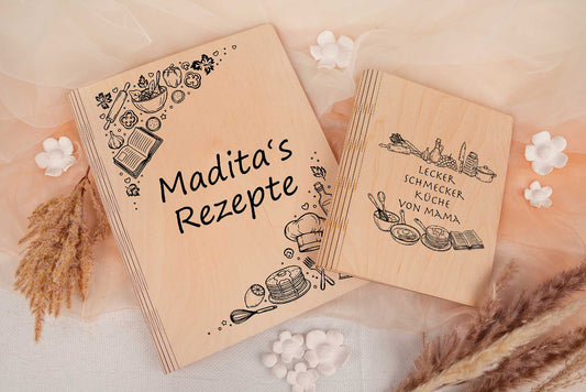 Personalisierter Rezeptordner aus Birkenholz