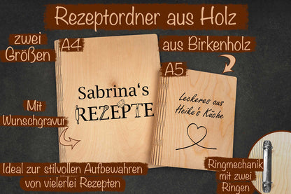 Personalisierter Rezeptordner aus Birkenholz