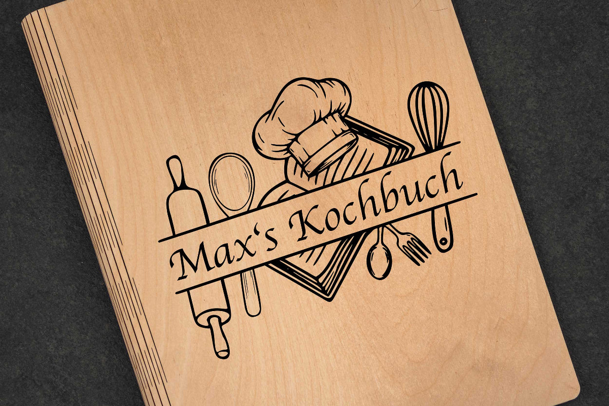 Personalisierter Rezeptordner aus Birkenholz