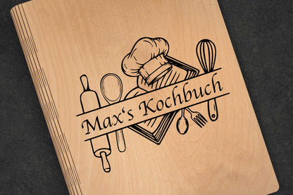 Personalisierter Rezeptordner aus Birkenholz