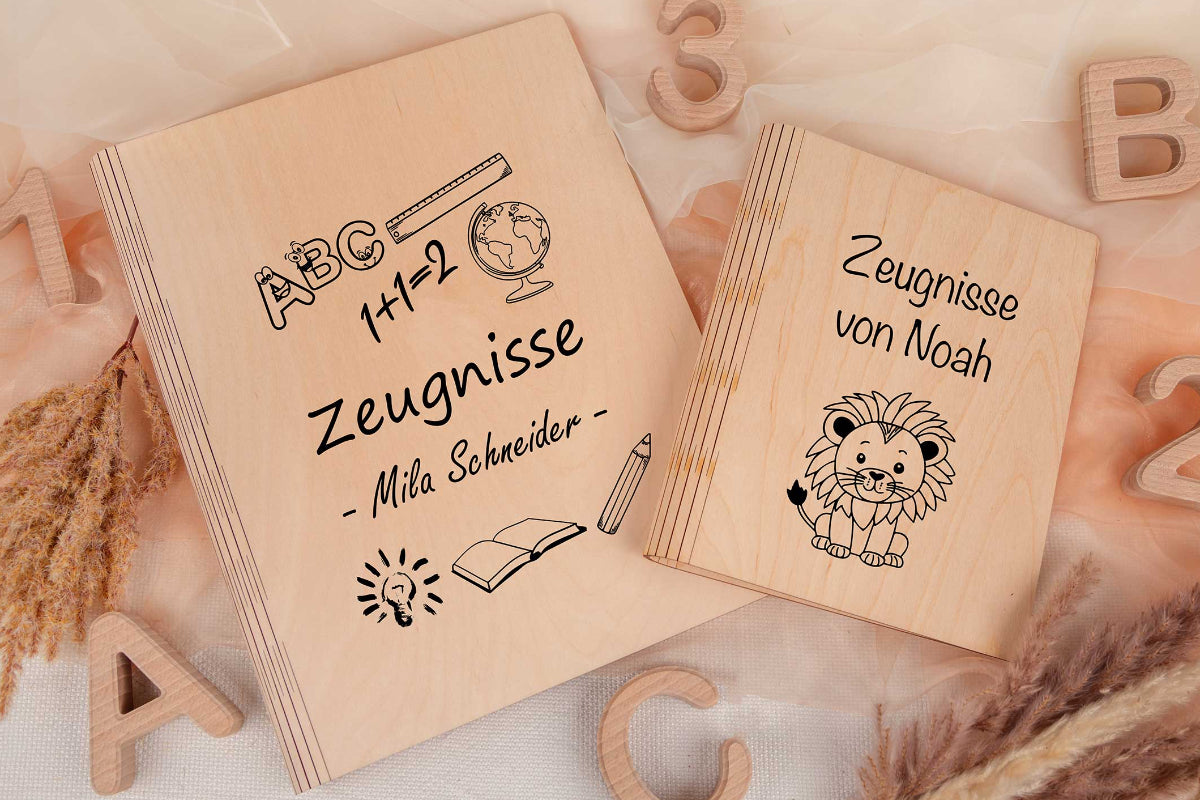 Zeugnismappe personalisiert aus Holz