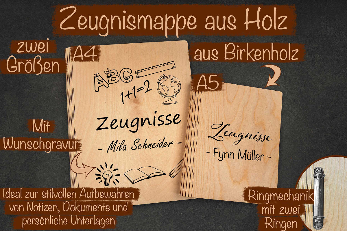 Zeugnismappe personalisiert aus Holz