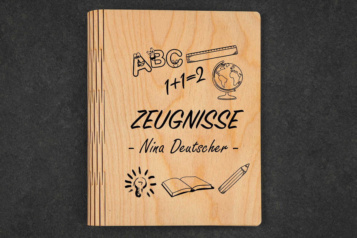 Zeugnismappe personalisiert aus Holz