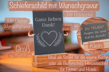 Schieferschild mit Holzsockel zur Hochzeit