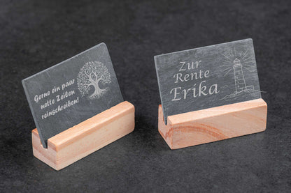 Schieferschild mit Holzsockel zur Hochzeit
