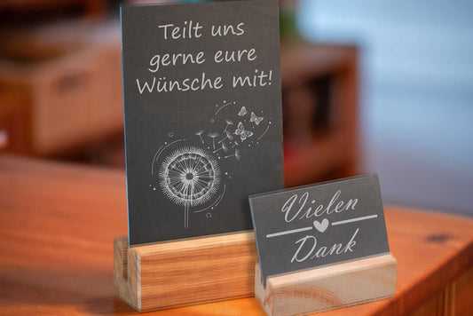 Schieferschild mit Holzsockel • Aufsteller mit Wunschtext