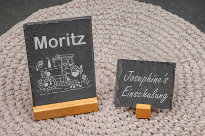 Personalisiertes Schild zum Schulanfang, Einschulung mit Bambussockel