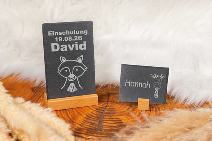 Personalisiertes Schild zum Schulanfang, Einschulung mit Bambussockel