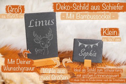 Personalisiertes Schild zum Schulanfang, Einschulung mit Bambussockel