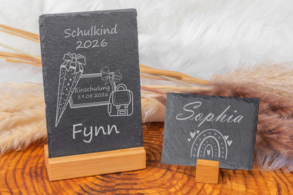 Personalisiertes Schild zum Schulanfang, Einschulung mit Bambussockel