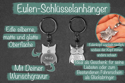 Personalisierter Schlüsselanhänger Eule mit Gravur