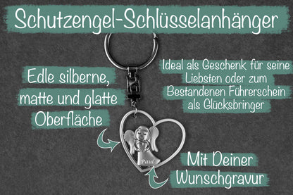 Personalisierter Schlüsselanhänger Schutzengel mit Gravur Engel im Herz