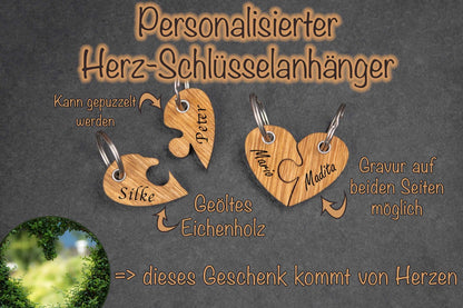 Personalisierter Schlüsselanhänger Herz Puzzle mit individueller Gravur