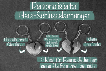 Schlüsselanhänger personalisiert mit Gravur - Herz Pärchen Schlüsselanhänger