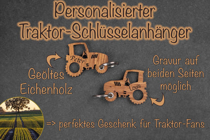 Personalisierter Schlüsselanhänger Trecker Traktor mit individueller Gravur