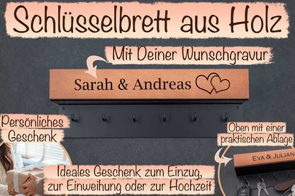Modernes Schlüsselbrett personalisiert mit Deiner Wunschgravur und Ablage