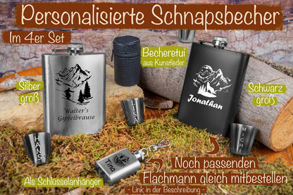 Personalisierte Schnapsbecher mit Gravur und Kunstlederetui im 4er Set