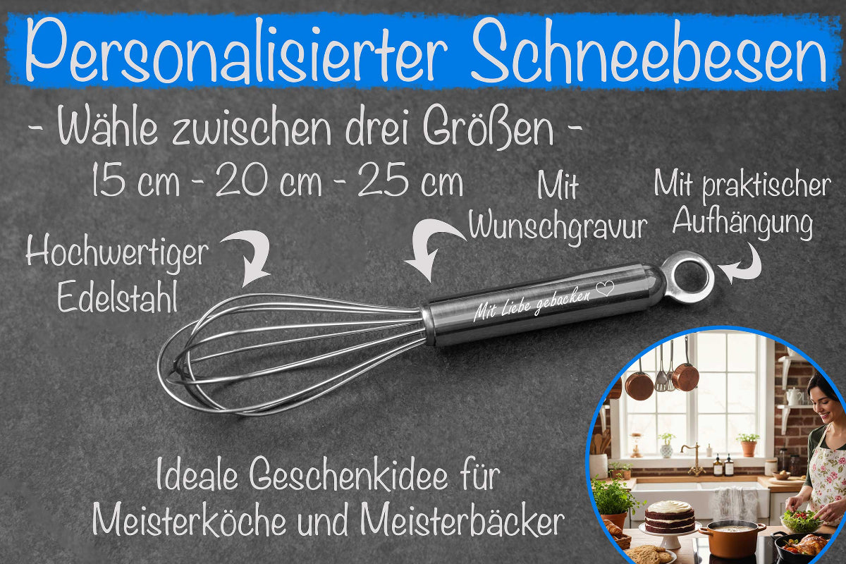 Premium Schneebesen mit Namen personalisiert aus Edelstahl