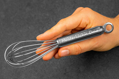 Premium Schneebesen mit Namen personalisiert aus Edelstahl