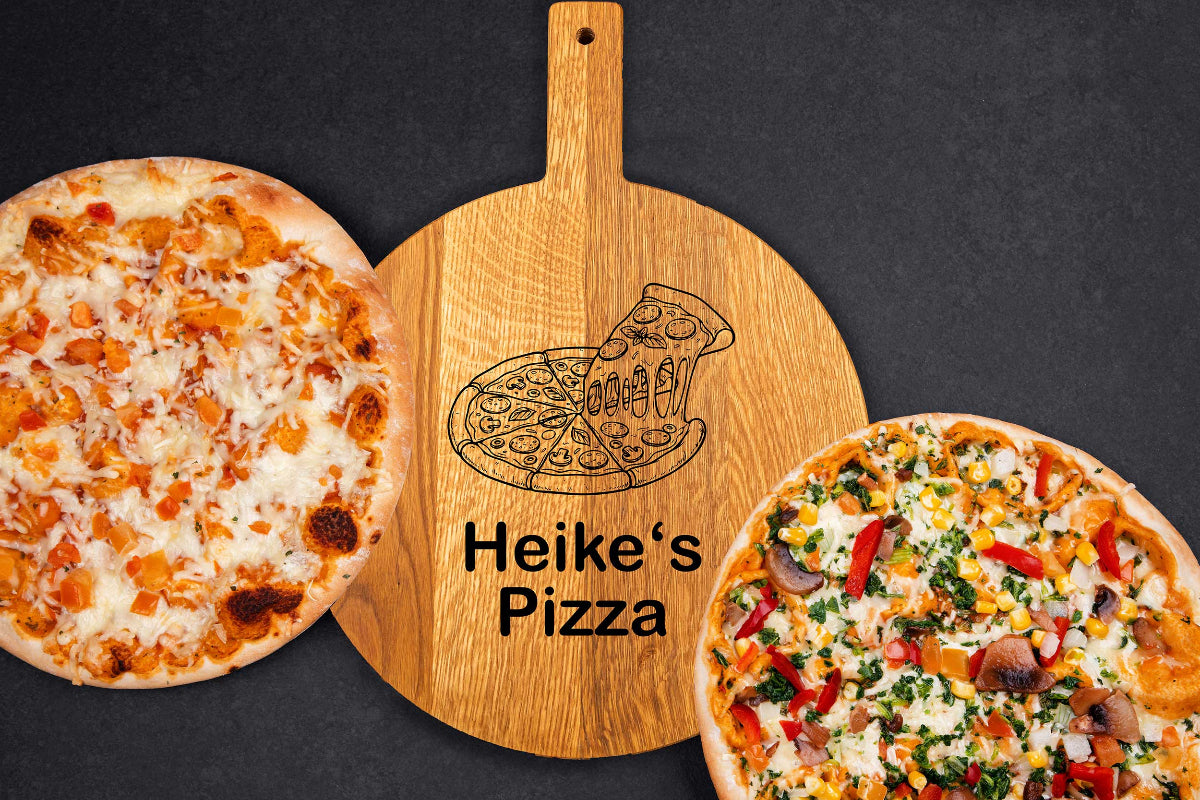 Pizzateller personalisiert aus Eichenholz • Pizzabrett
