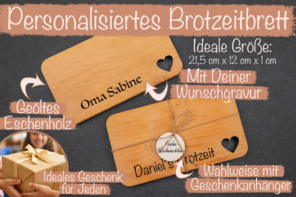 Kleines Schneidebrett personalisiert mit Wunschgravur - Brotzeitbrett mit Herz