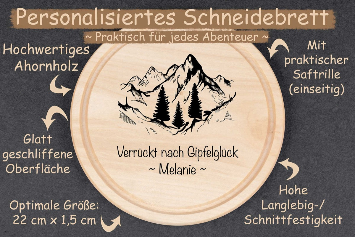 Brotzeitbrett mit Namen personalisiert und Bergmotiv