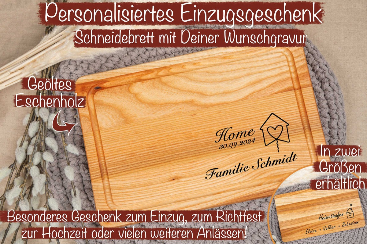 Einzugsgeschenk Schneidebrett mit Deiner Wunschgravur personalisiert