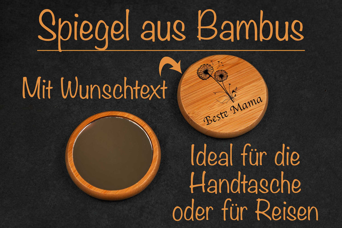Spiegel aus Bambus personalisiert mit Wunschgravur - Kosmetikspiegel, Schminkspiegel