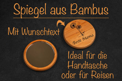 Spiegel aus Bambus personalisiert mit Wunschgravur - Kosmetikspiegel, Schminkspiegel