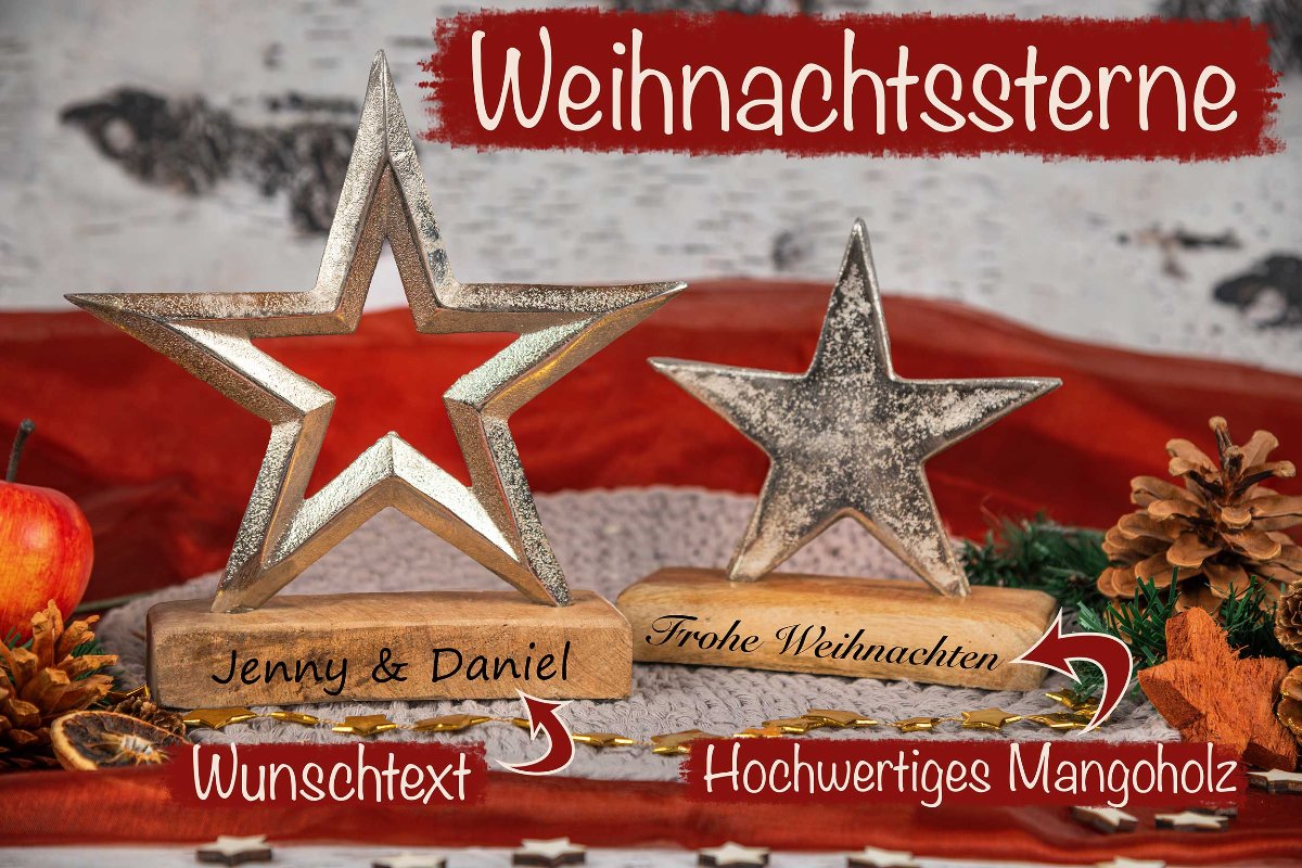 Weihnachtsgeschenk Holz Stern mit Gravur personalisiert