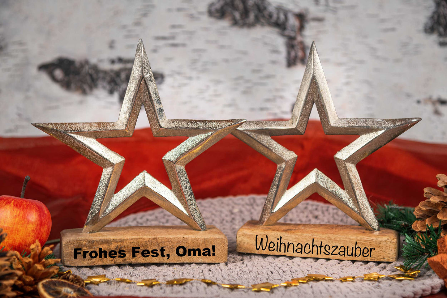 Weihnachtsgeschenk Holz Stern mit Gravur personalisiert