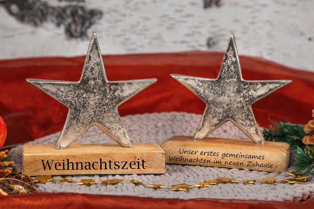 Weihnachtsgeschenk Holz Stern mit Gravur personalisiert