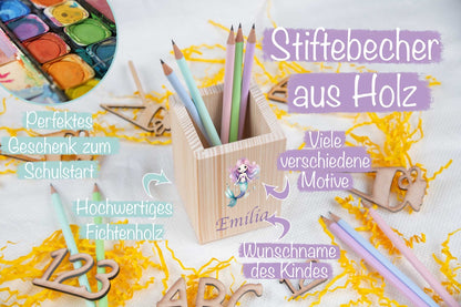 Stiftehalter personalisiert aus Holz bunt