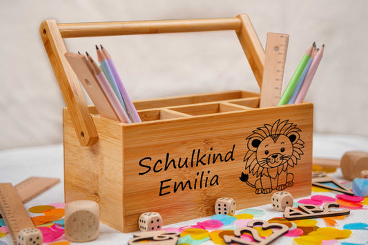 Stiftehalter personalisiert aus Bambus ideal zur Einschulung oder zum Schulanfang