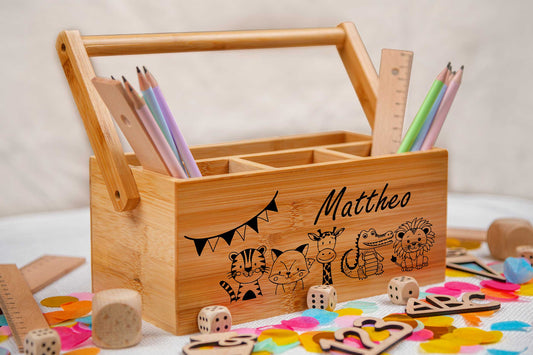 Stiftehalter personalisiert aus Bambus - Einschulungsgeschenk