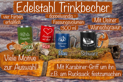 Edelstahl Trinkbecher mit Karabiner personalisiert mit Name