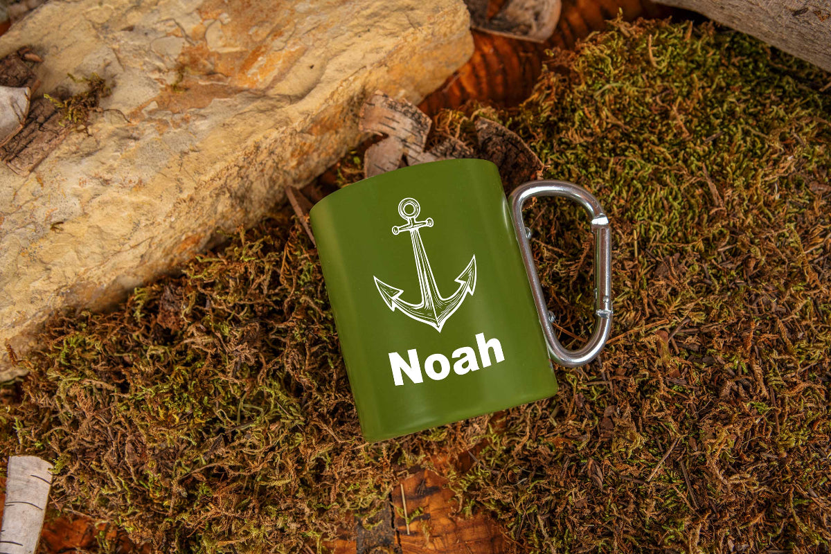 Edelstahl Trinkbecher mit Karabiner personalisiert mit Name