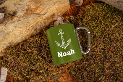 Edelstahl Trinkbecher mit Karabiner personalisiert mit Name