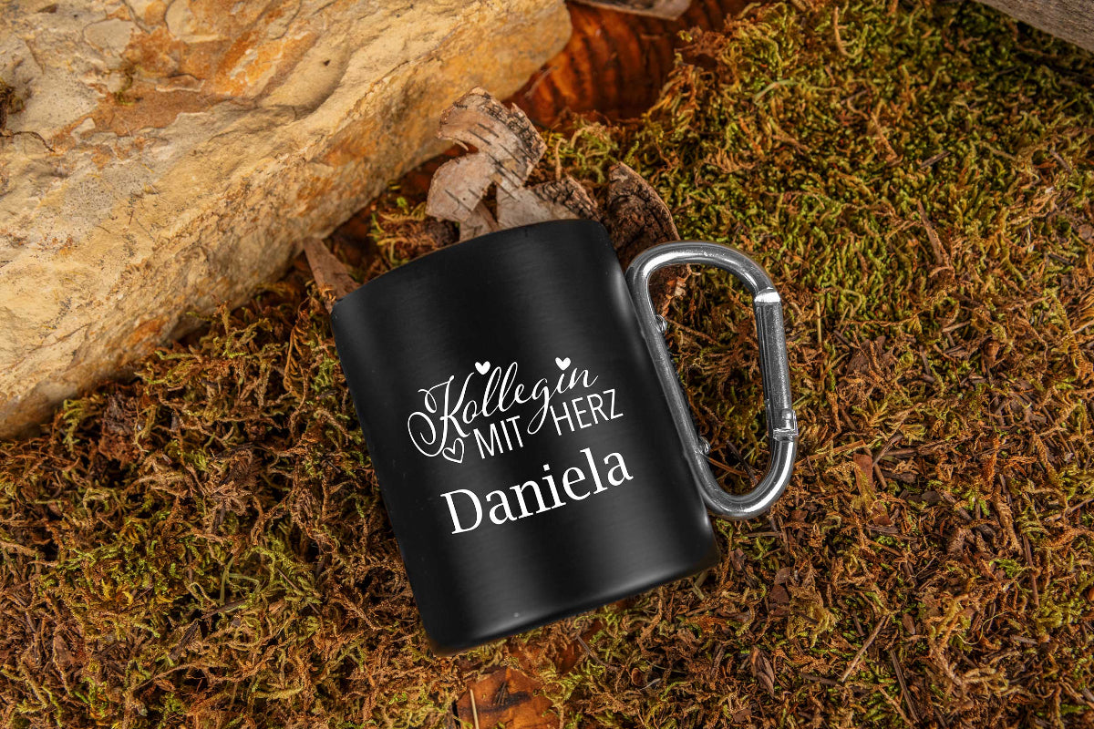 Edelstahl Trinkbecher mit Karabiner personalisiert mit Name