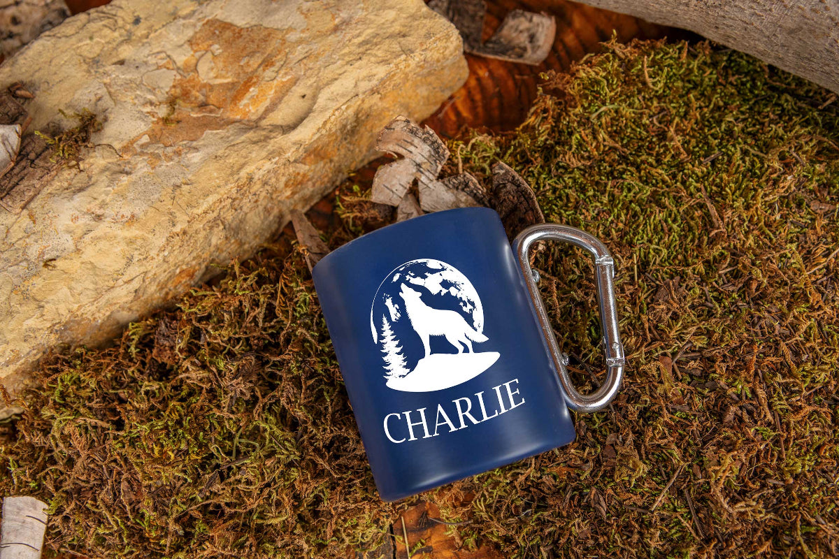 Edelstahl Trinkbecher mit Karabiner personalisiert mit Name